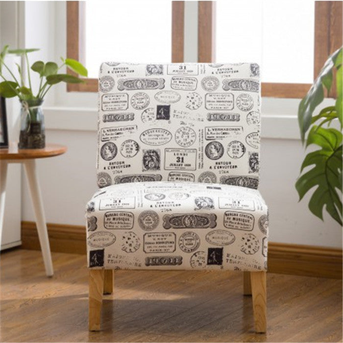 Gyrohomestore Modern Letter Printed Fabric Armless Accent Chair with Natural color Wood Legs