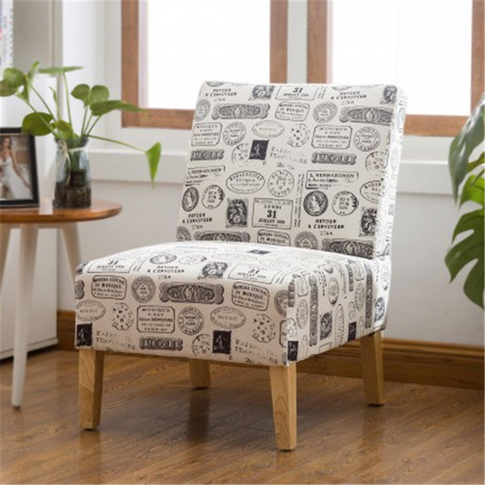 Gyrohomestore Modern Letter Printed Fabric Armless Accent Chair with Natural color Wood Legs