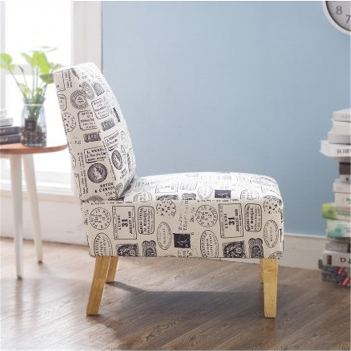 Gyrohomestore Modern Letter Printed Fabric Armless Accent Chair with Natural color Wood Legs