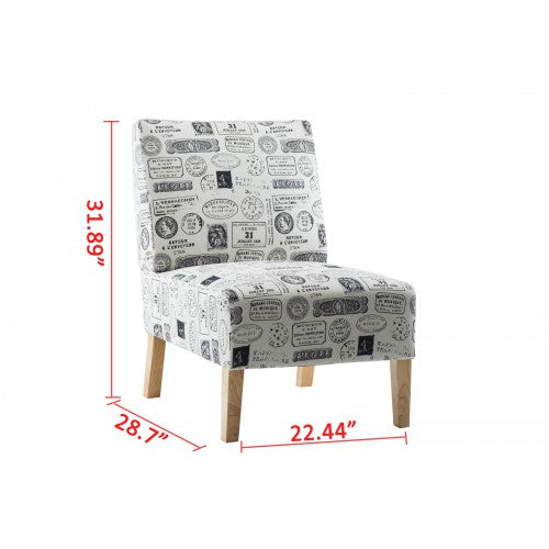 Gyrohomestore Modern Letter Printed Fabric Armless Accent Chair with Natural color Wood Legs