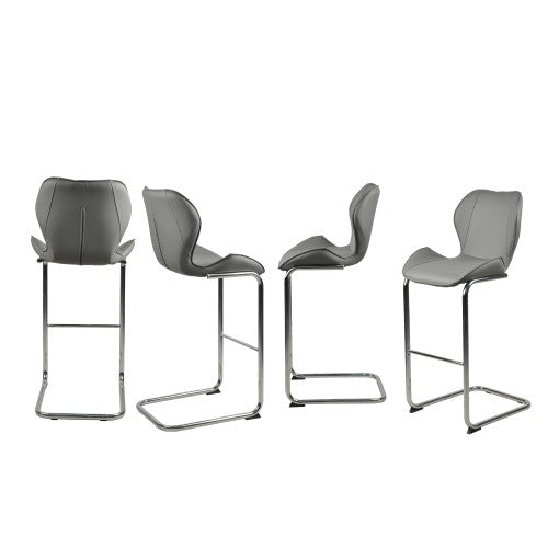 Gyrohomestore Leather Dining Chairs for Dining and Kitchen barstool with metal legs set of 4 (Grey)