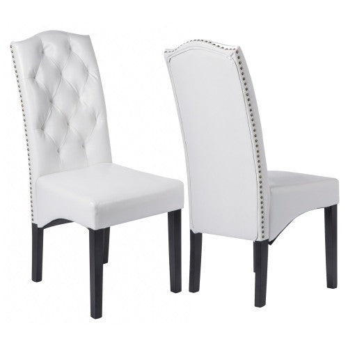 Gyrohomestore White PU Dining Room Chairs with Solid Wood Legs