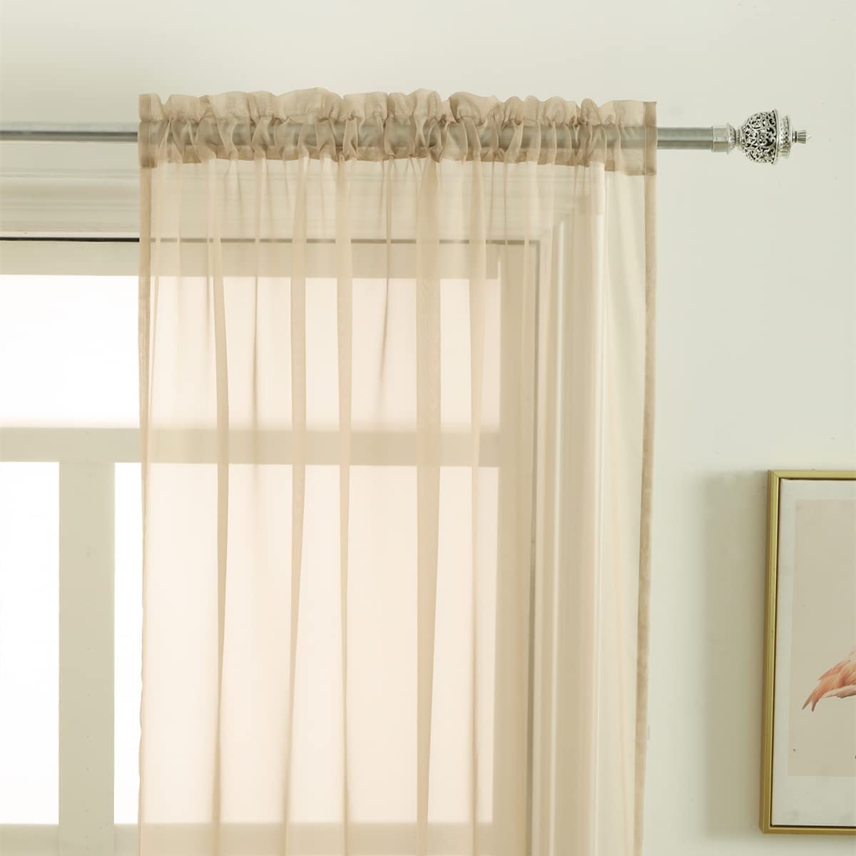 Rod Pocket Sheer Voile Curtain, Sunlight Filtering Protect Privacy Sheer for Bedroom Patio Door Set of 2 Panels