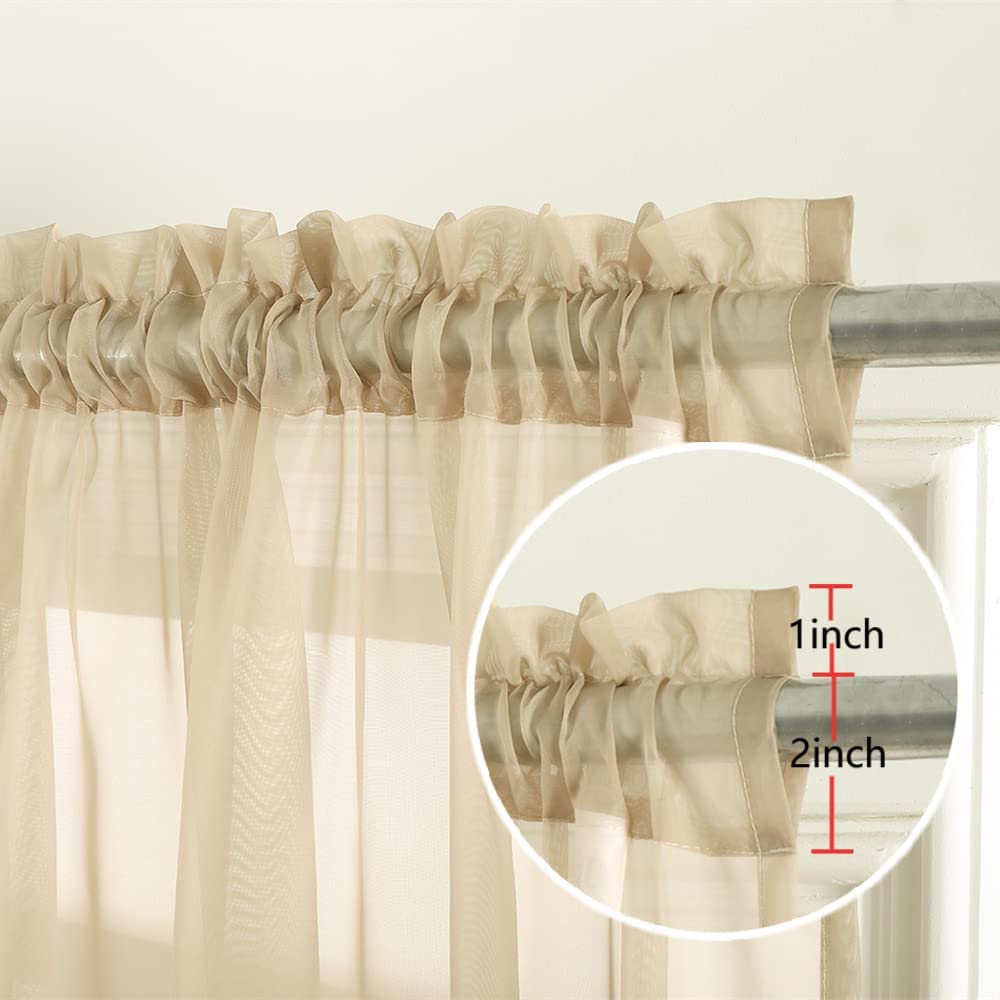 Rod Pocket Sheer Voile Curtain, Sunlight Filtering Protect Privacy Sheer for Bedroom Patio Door Set of 2 Panels