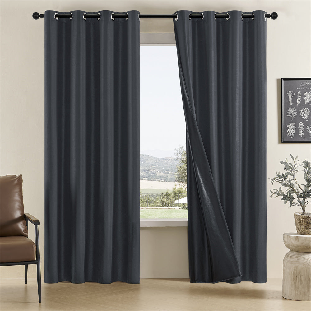 2 panels blackout curtains, solid color grommet top window treatment drapes for Bedroom