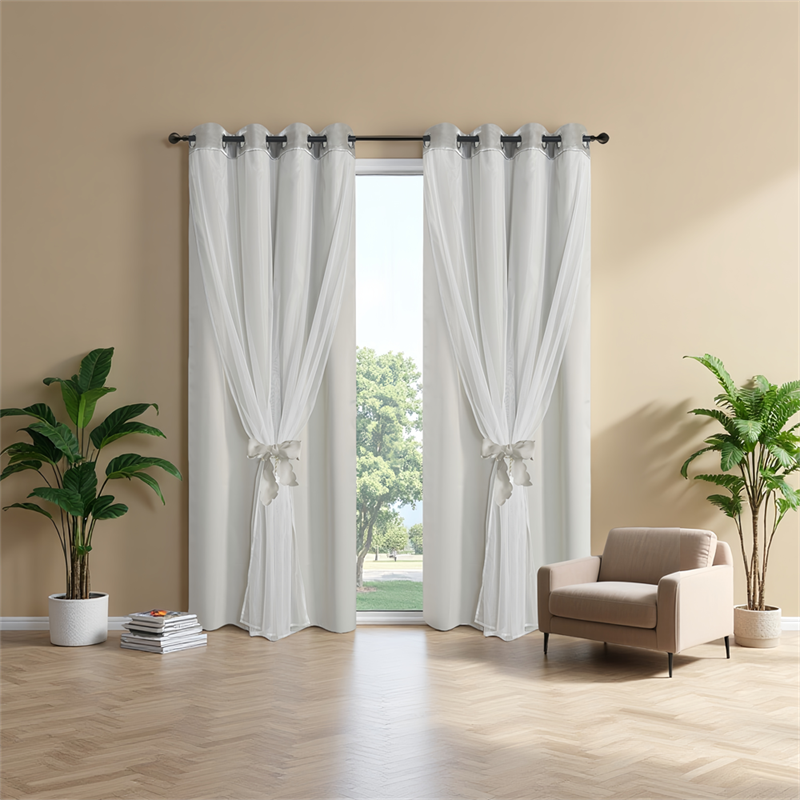 All-in-One Dual-Layer Curtain Set: Blackout, Thermal & Easy-Install Grommet Top for Living Room & Bedroom