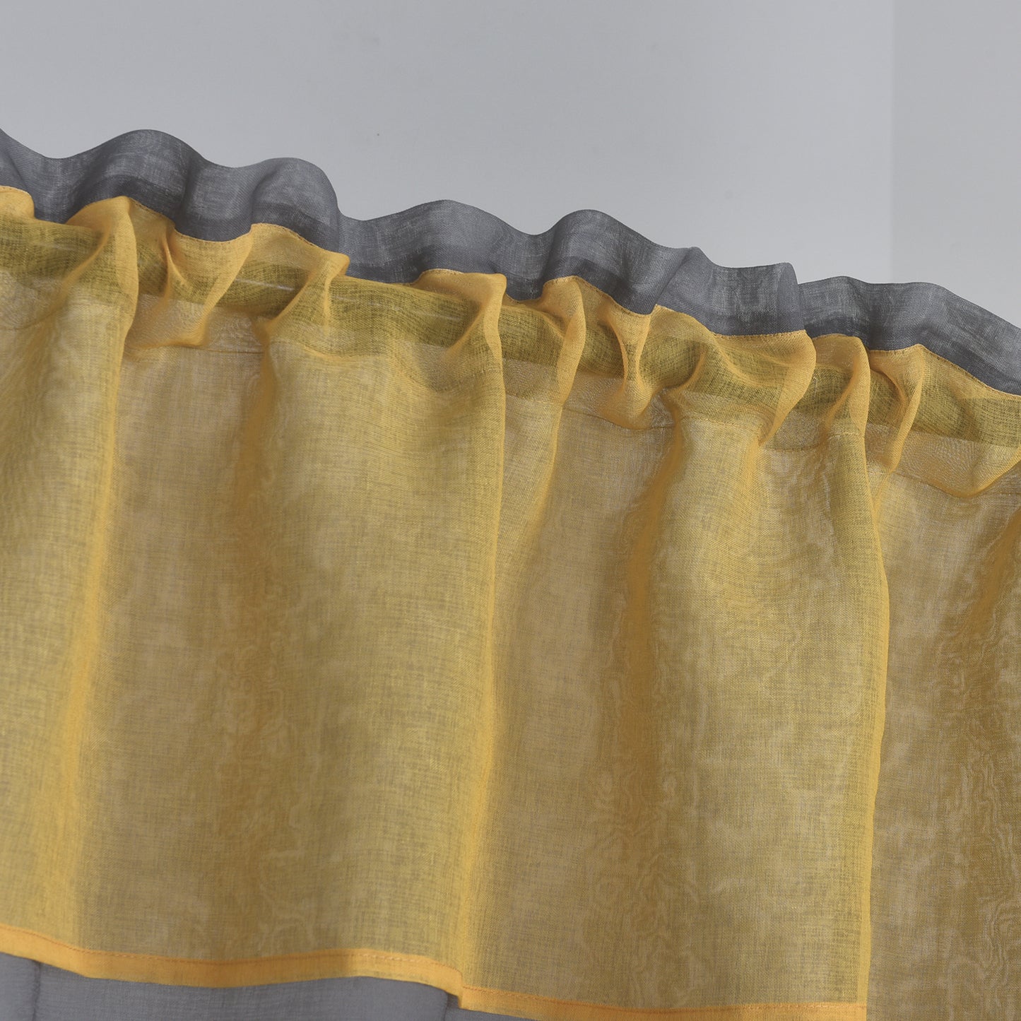 Yellow and Grey Colorblock Sheer Curtain Valance, Single Panel for Kitchen or Bedroom