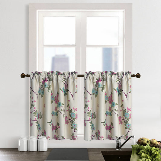 2 Panels Bird Flower Rod Pocket Curtains, Sunlight Filtering Polyester Drapes for Living Room Bedroom Patio Door