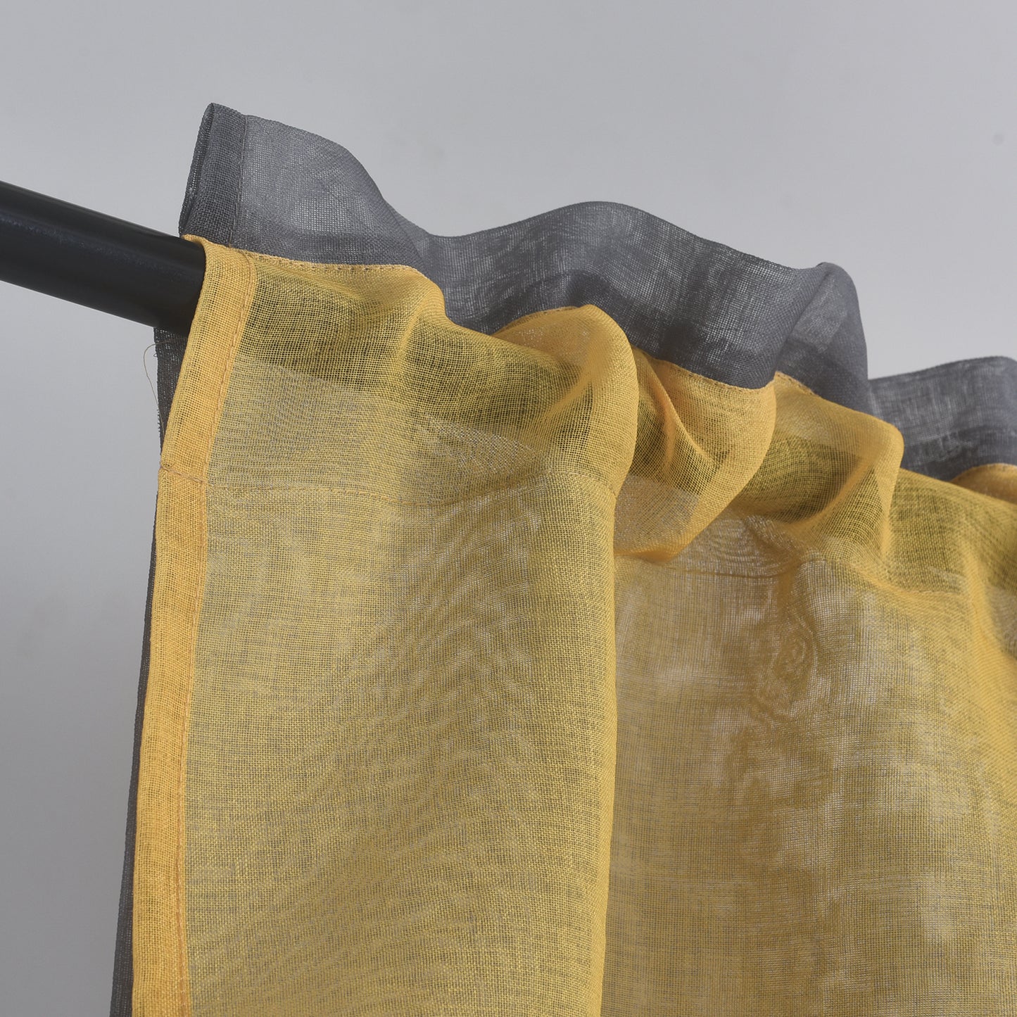 Yellow and Grey Colorblock Sheer Curtain Valance, Single Panel for Kitchen or Bedroom