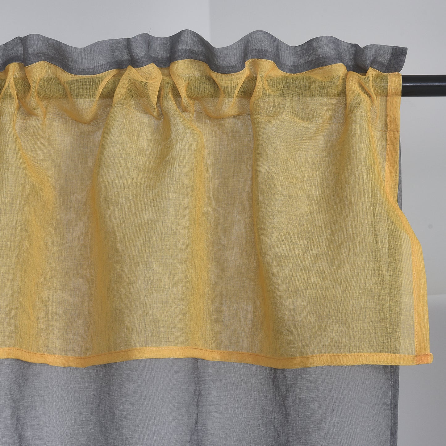 Yellow and Grey Colorblock Sheer Curtain Valance, Single Panel for Kitchen or Bedroom