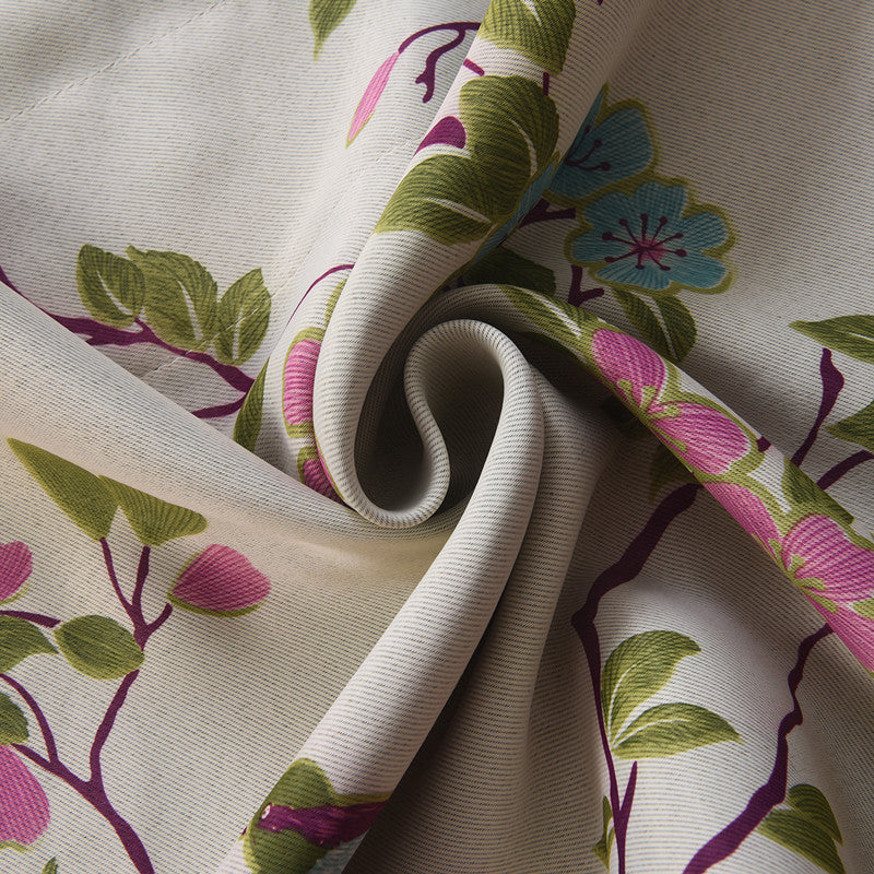 2 Panels Bird Flower Rod Pocket Curtains, Sunlight Filtering Polyester Drapes for Living Room Bedroom Patio Door