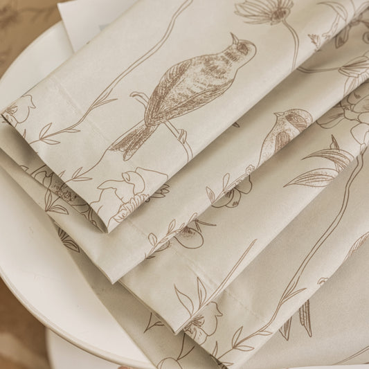 Victorian Floral Blackout Curtains with Bird & Leaf Print 2 Panel Light Filtering Drapes, Grommet Top for Bedroom