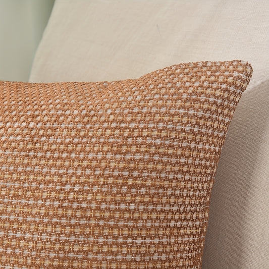Dotted chenille fabric, gold，offers a set of two decorative throw pillow covers featuring Simple and elegant dot pattern design. These cushion covers measure 18 by 18 inches, providing a perfect accent for your living space.