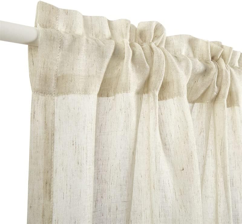 2 Panels Beige Faux Linen Sheer Curtain Set for French & Sidelight Doors, Sunlight Filtering & Privacy with Included Tiebacks
