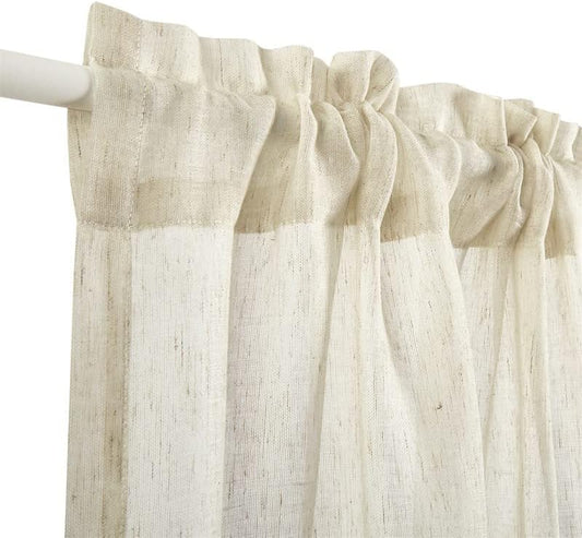 2 Panels Beige Faux Linen Sheer Curtain Set for French & Sidelight Doors, Sunlight Filtering & Privacy with Included Tiebacks