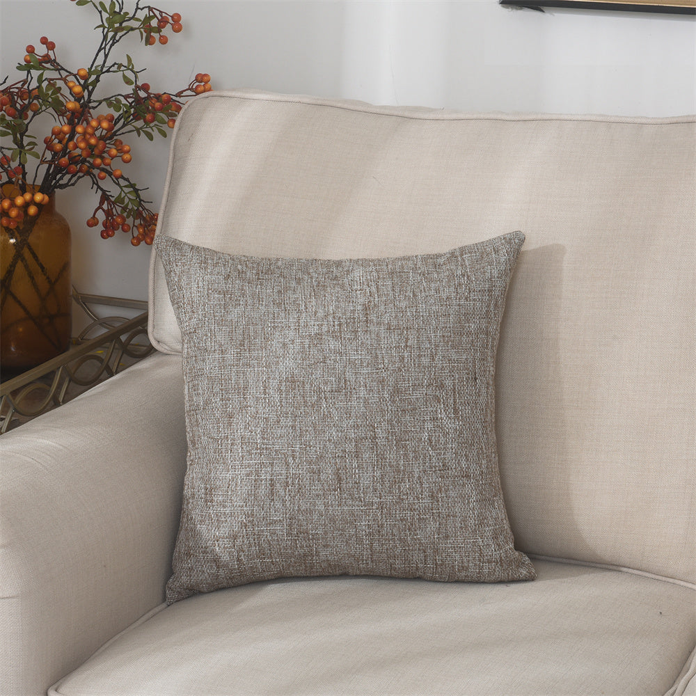 Textured Faux Linen Pillow Covers, Set of 2 - 16x16 Inch Plush Brown Solid Cushion Covers for Sofa & Living Room