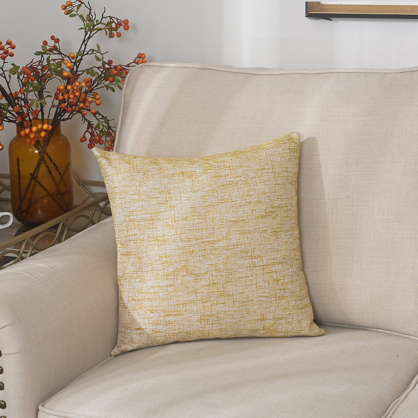 Textured Faux Linen Pillow Covers, Set of 2 - 16x16 Inch Plush Brown Solid Cushion Covers for Sofa & Living Room