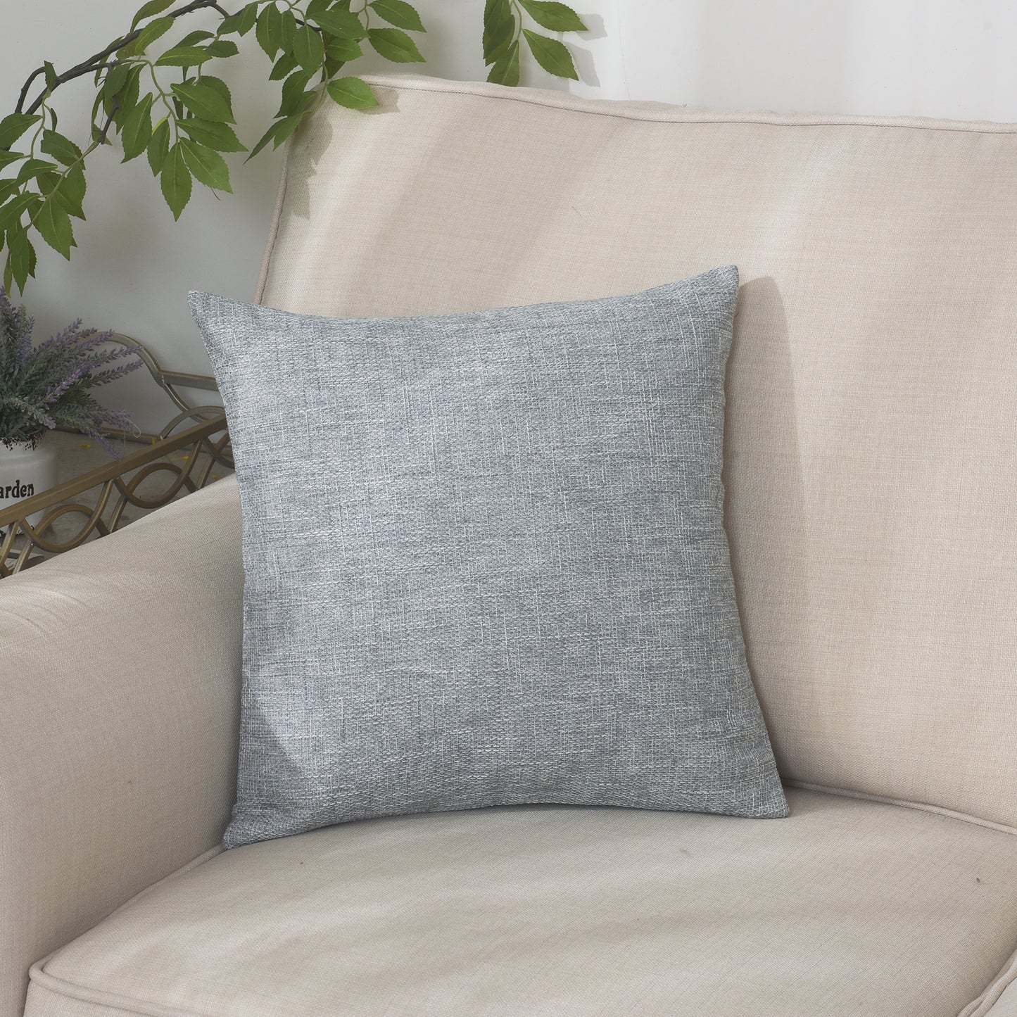 Textured Faux Linen Pillow Covers, Set of 2 - 16x16 Inch Plush Brown Solid Cushion Covers for Sofa & Living Room