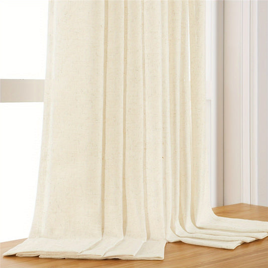 2-Panel Beige French Door Curtains, Semi-Sheer Drapes - Balances Sunlight Filtering & Privacy for Living Room, Bedroom