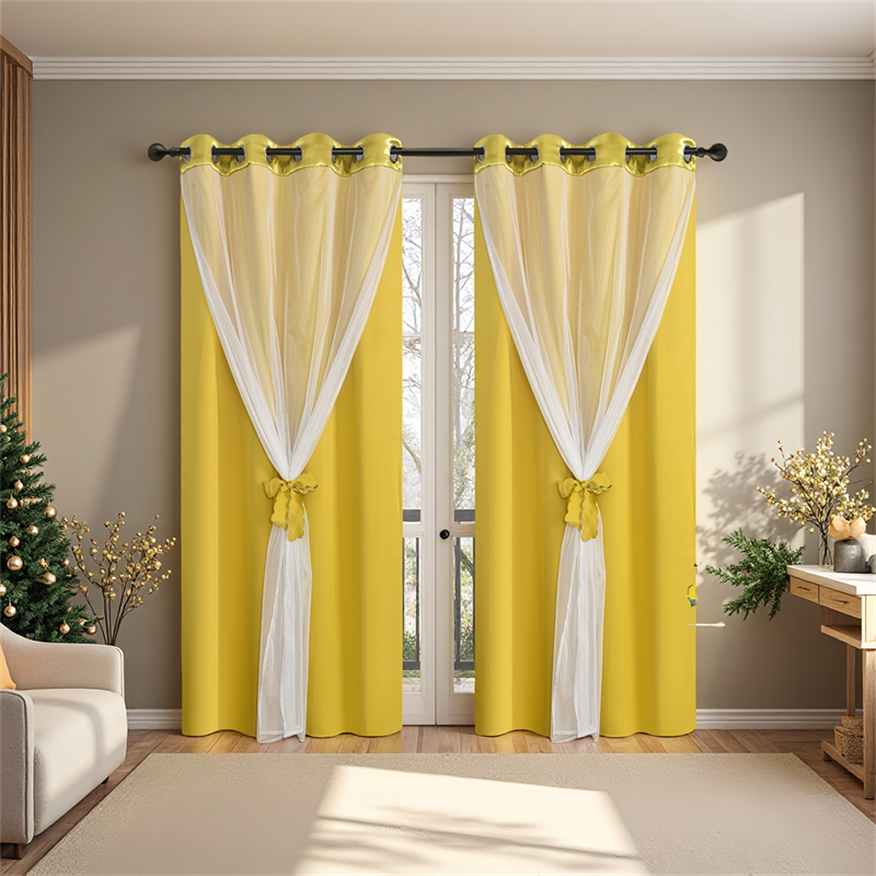 All-in-One Dual-Layer Curtain Set: Blackout, Thermal & Easy-Install Grommet Top for Living Room & Bedroom