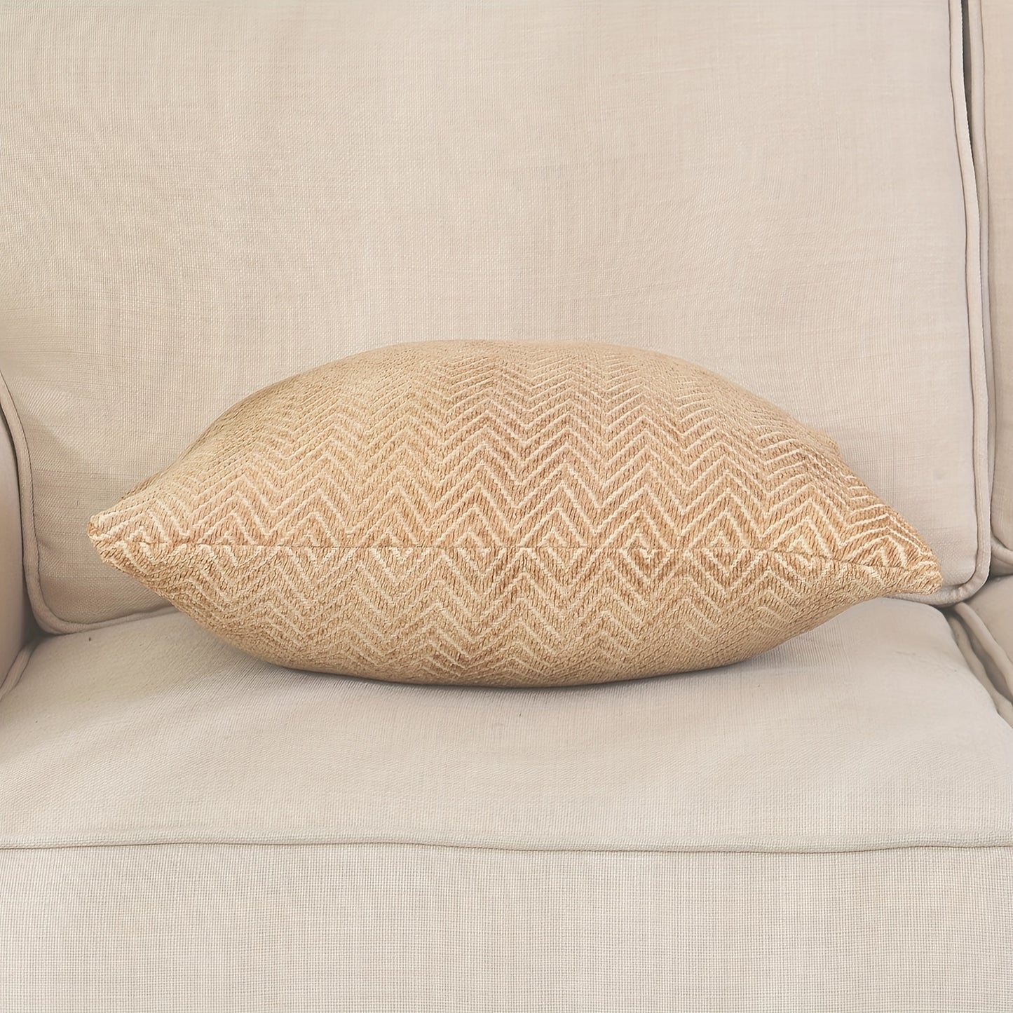 These 18x18 inch decorative pillow covers are Herringbone chenille gold, featuring a simple and elegant pattern that serves as the perfect accent for any room.
