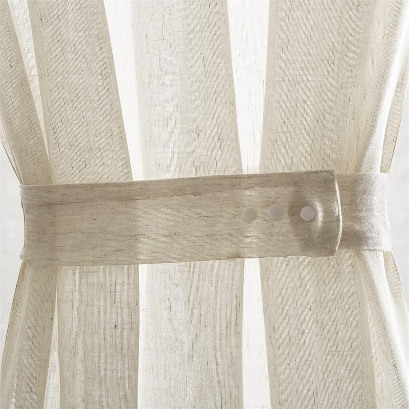 2 Panels Beige Faux Linen Sheer Curtain Set for French & Sidelight Doors, Sunlight Filtering & Privacy with Included Tiebacks