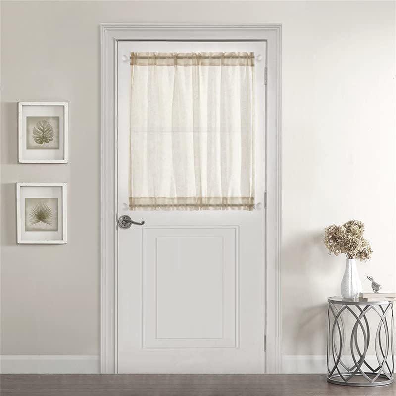 2 Panels Beige Faux Linen Sheer Curtain Set for French & Sidelight Doors, Sunlight Filtering & Privacy with Included Tiebacks