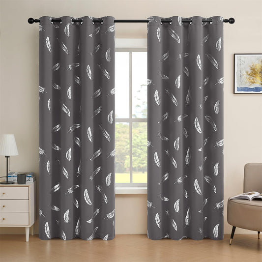 Feather Room Darkening Curtains 2 Panels Set - Thermal Insulated Drapes with Grommet Top for Bedroom