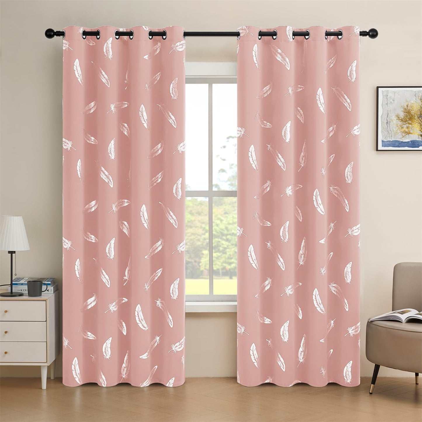 Feather Room Darkening Curtains 2 Panels Set - Thermal Insulated Drapes with Grommet Top for Bedroom