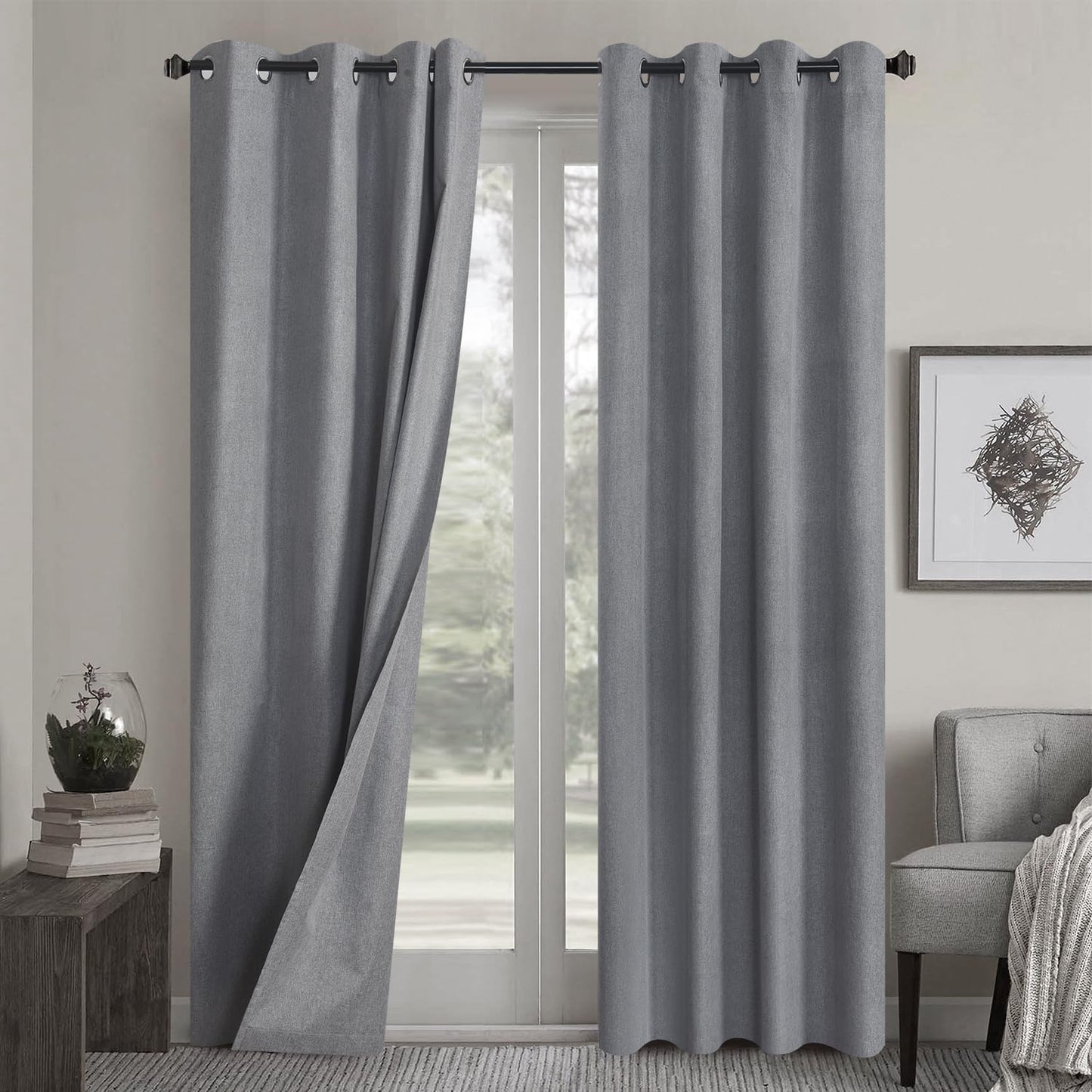 Blackout Curtains 2-Panel Set - Thermal Insulated Textured Drapes with Grommet Top,Suitable for bedroom, living room