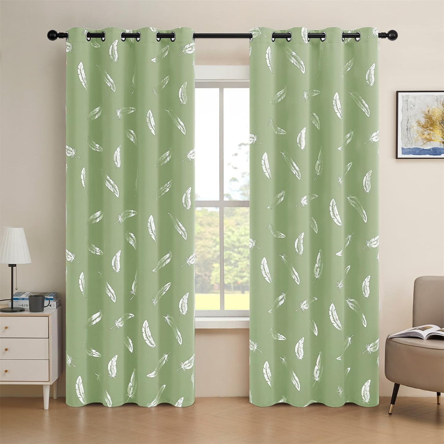 Feather Room Darkening Curtains 2 Panels Set - Thermal Insulated Drapes with Grommet Top for Bedroom