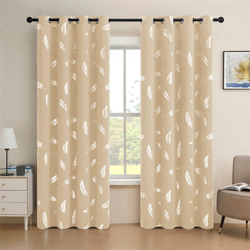Feather Room Darkening Curtains 2 Panels Set - Thermal Insulated Drapes with Grommet Top for Bedroom
