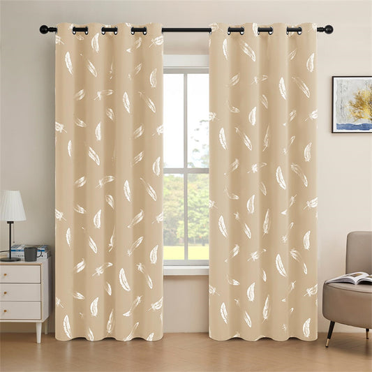Feather Room Darkening Curtains 2 Panels Set - Thermal Insulated Drapes with Grommet Top for Bedroom
