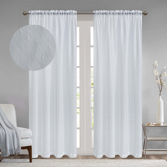 2 Panels White Dot and Stripe Sheer Curtains for Bedroom, Sunlight Filtering Rod pocket Drapes