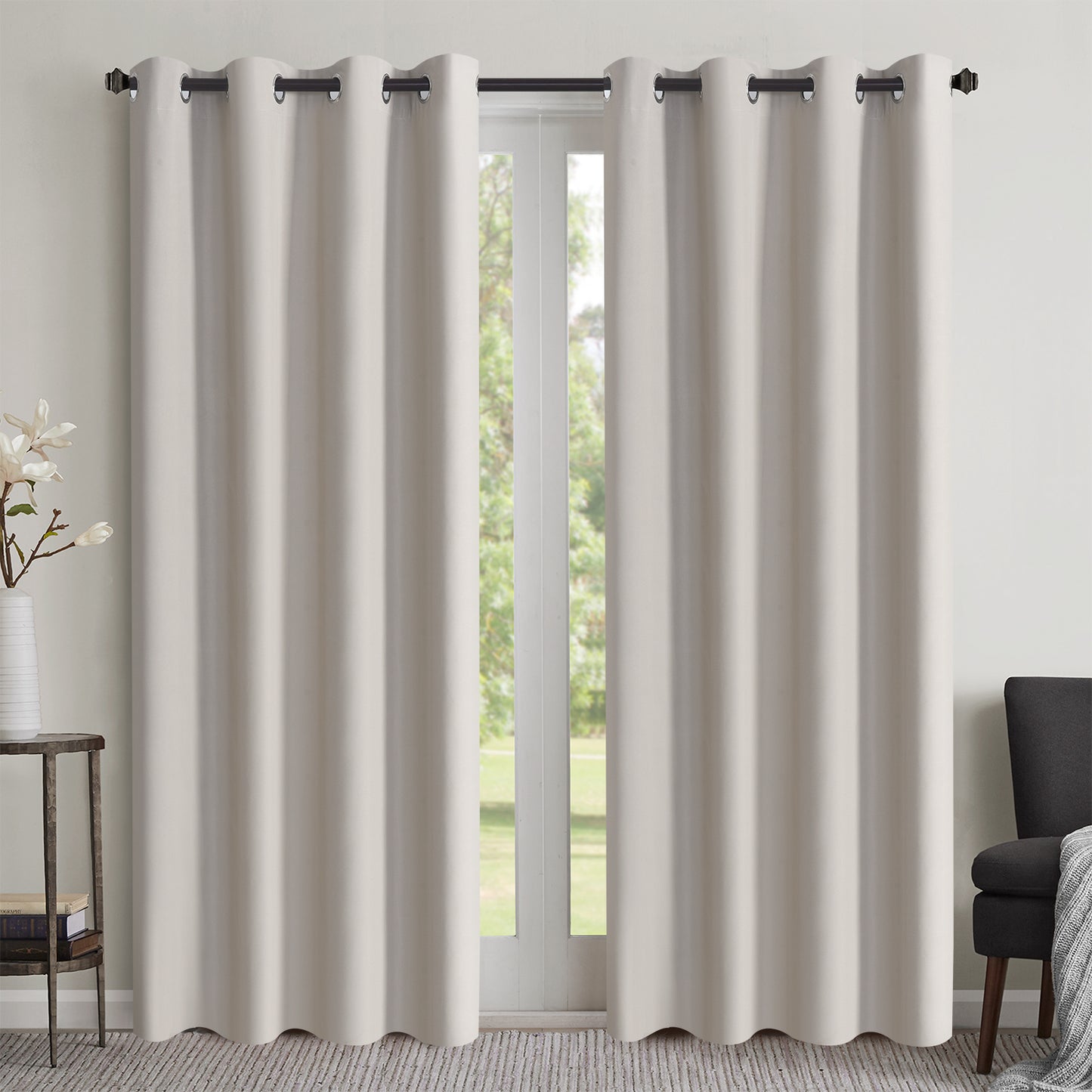 2 panels blackout curtains, solid color grommet top window treatment drapes for Bedroom
