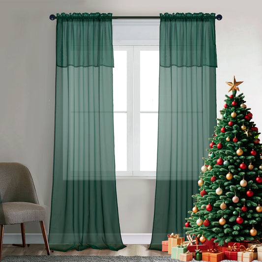2 Panels Rod Pocket Sheer Curtains with Attached Valance - Filter Sunlight Maintain Privacy for Living Room or Patio Door