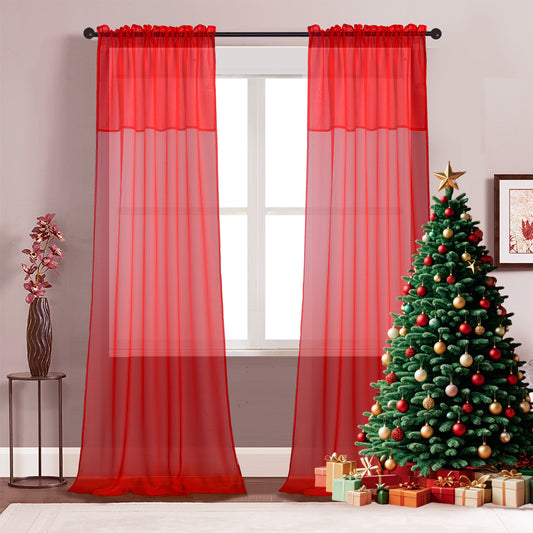 2 Panels Rod Pocket Sheer Curtains with Attached Valance - Filter Sunlight Maintain Privacy for Living Room or Patio Door