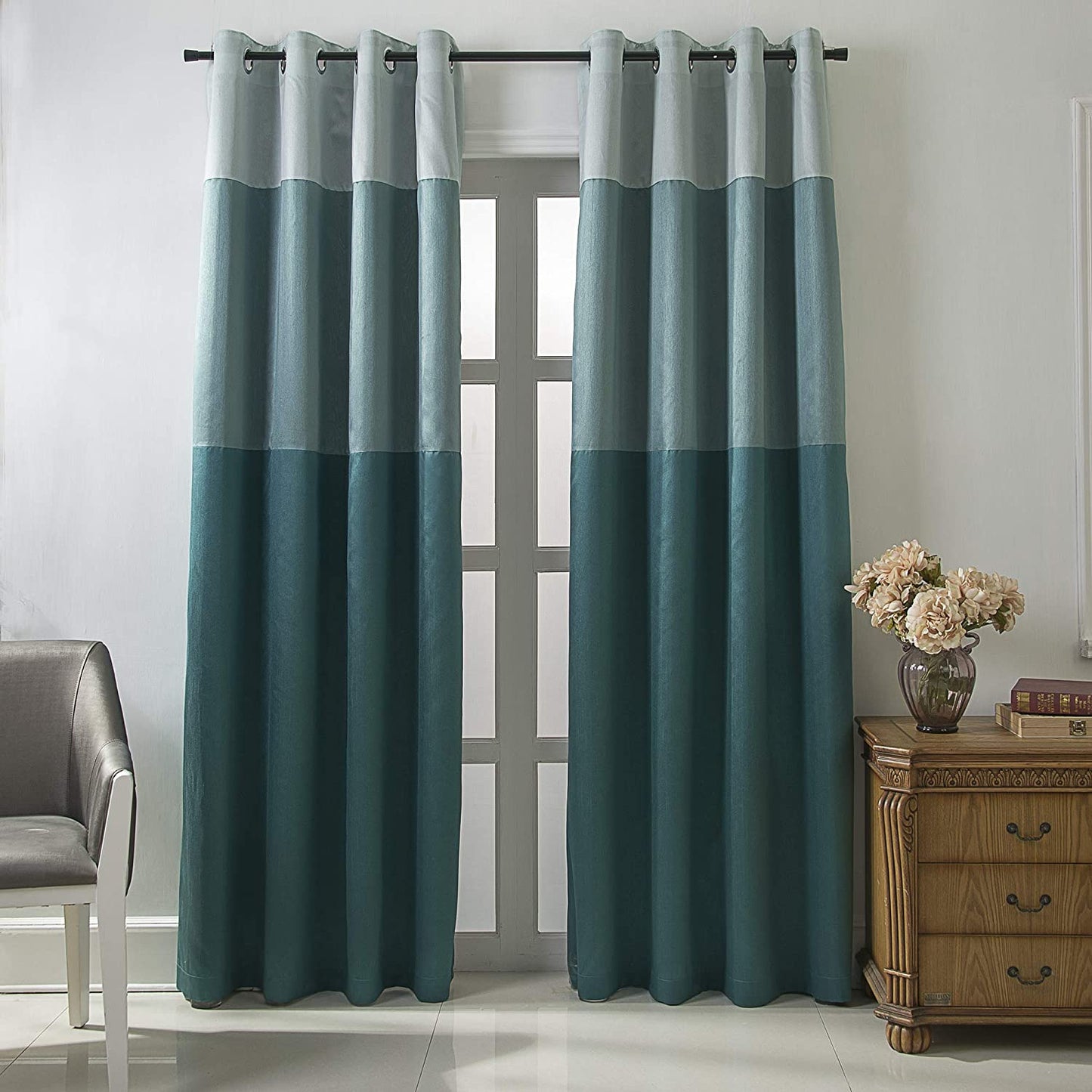 Three-Color Stitching Room-Darkening Curtains