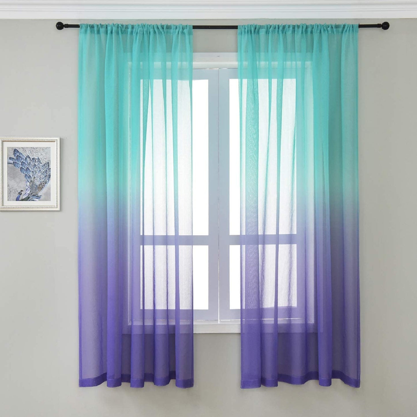 Sheer Curtain Linen Textured Voile Drapes with Fantastic Gradient Color