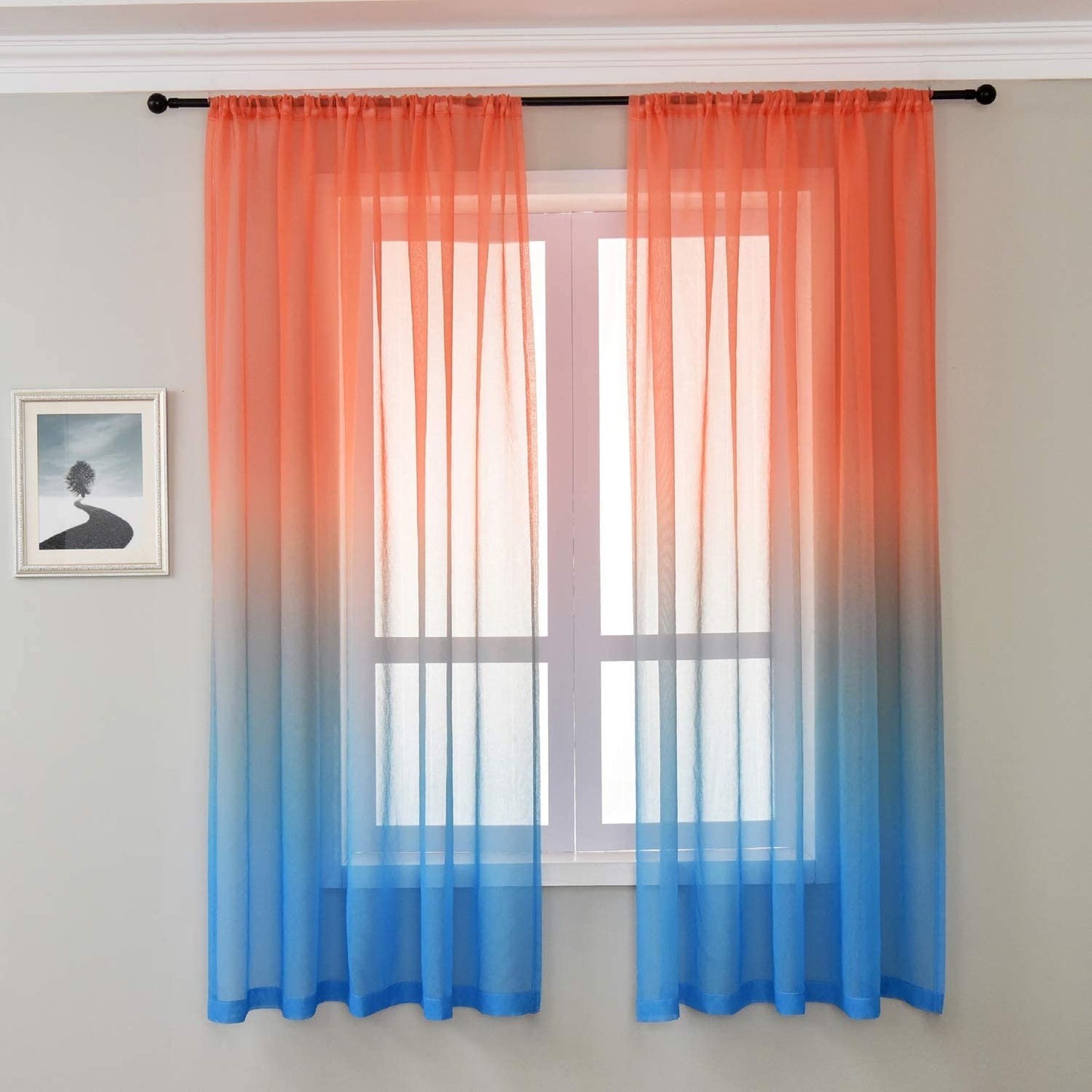 Sheer Curtain Linen Textured Voile Drapes with Fantastic Gradient Color