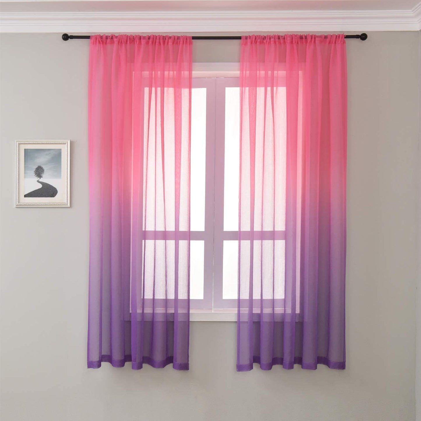 Sheer Curtain Linen Textured Voile Drapes with Fantastic Gradient Color