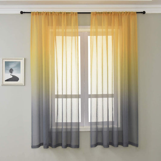 Sheer Curtain Linen Textured Voile Drapes with Fantastic Gradient Color