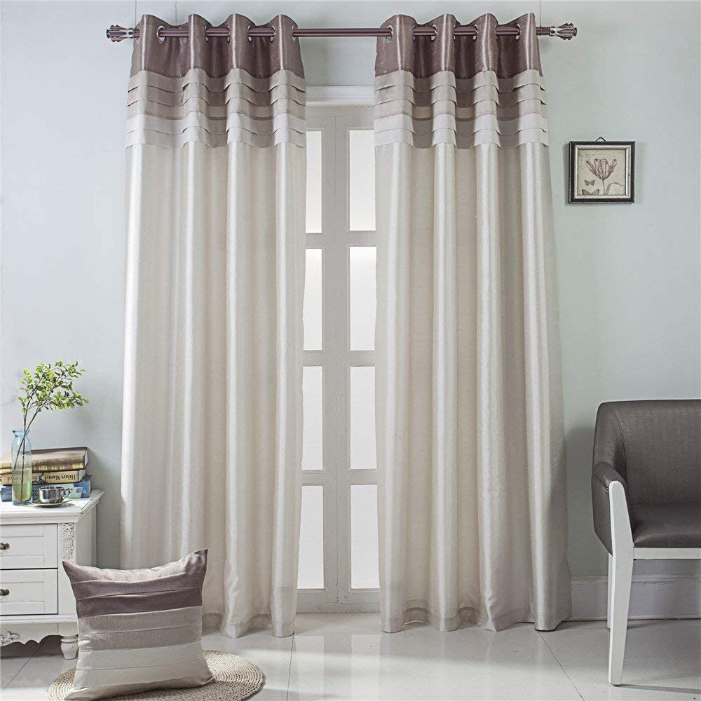 Blackout Curtains for Bedroom Stitching Luxury Faux Silk Curtain with Darkening Liner