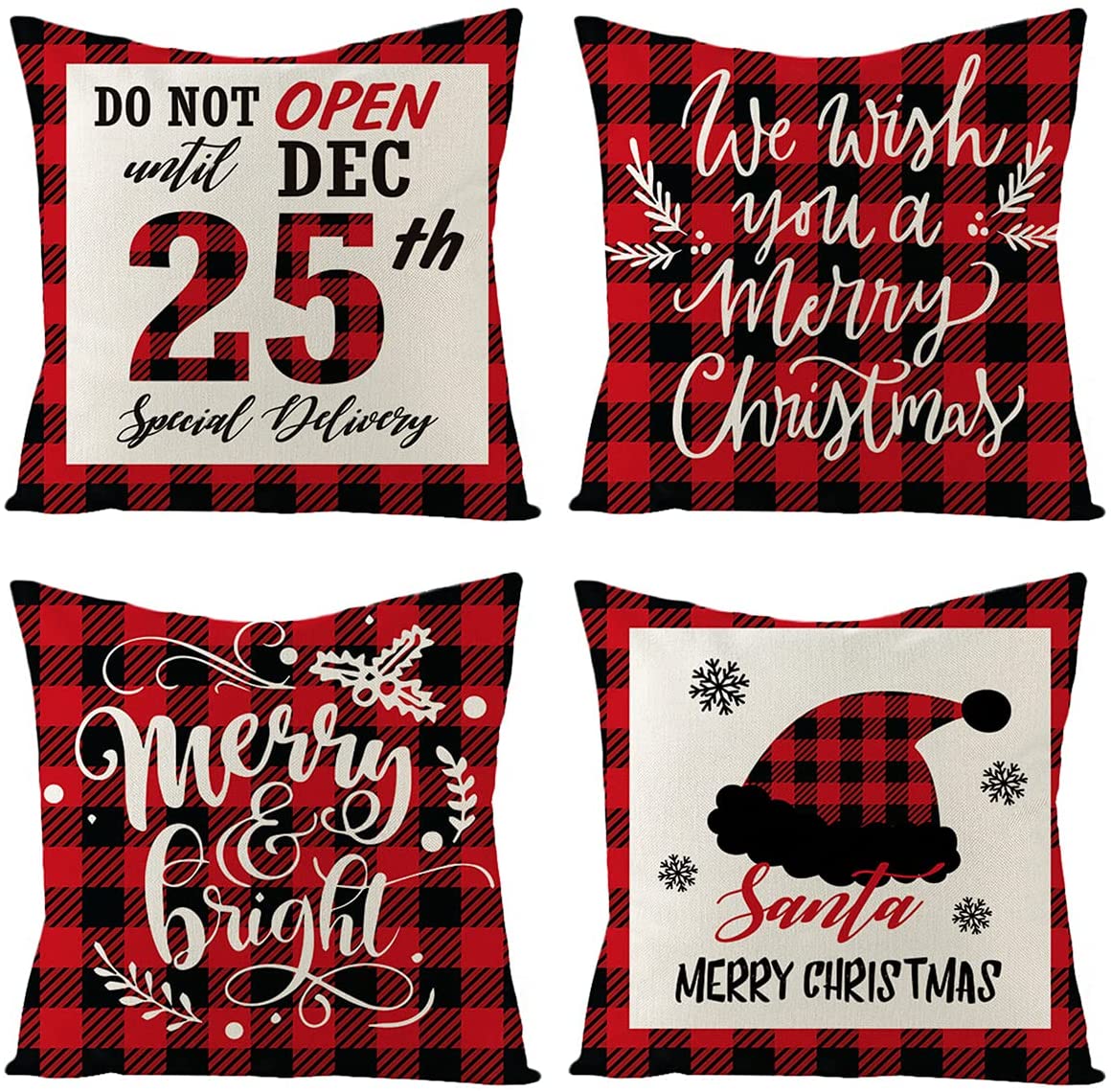 Holiday Decorations Pillow Covers Set of 4 for Sofa Couch Bed