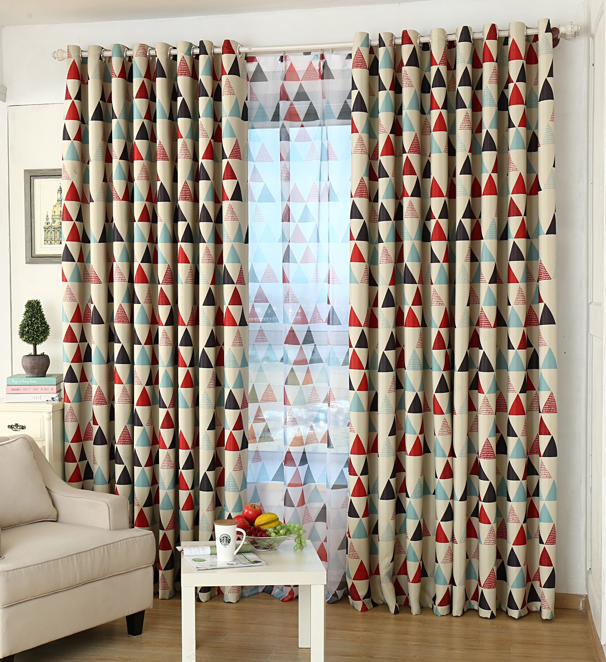 Gyrohomestore Geometric Room Darkening Grommet  Blackout Curtain Panels