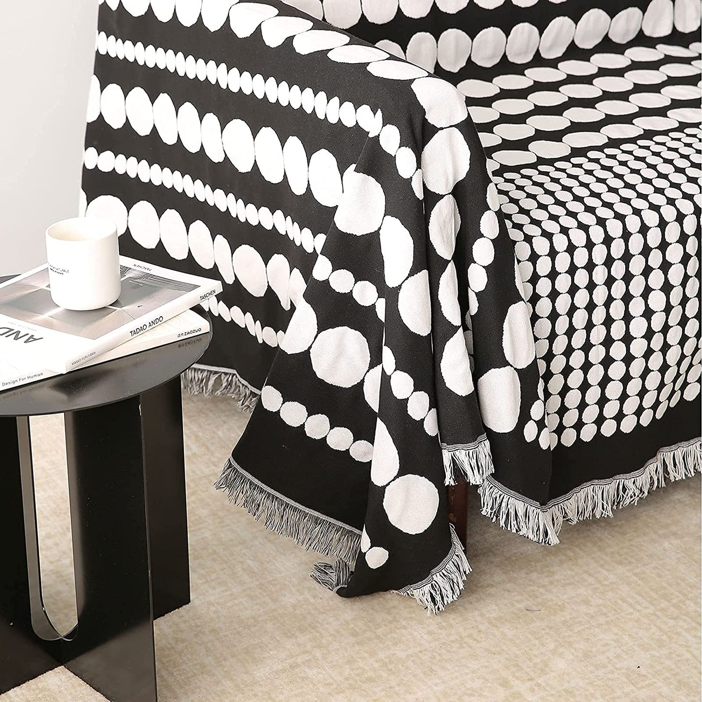 Pearl pattern Blanket for Couch with Tassels