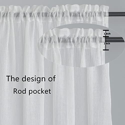 White Stripe Sheer Voile Window Curtain Sunlight Filtering Rod Pocket 1 Panel