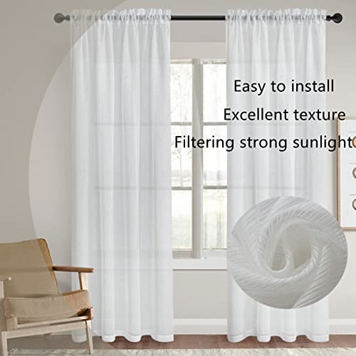 White Stripe Sheer Voile Window Curtain Sunlight Filtering Rod Pocket 1 Panel