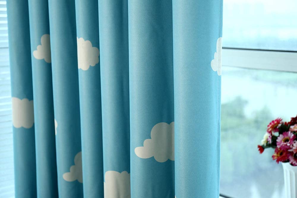 Cute Cloud Pattern Curtain Thermal Insulated Room Darkening Grommet Top,Set of 2