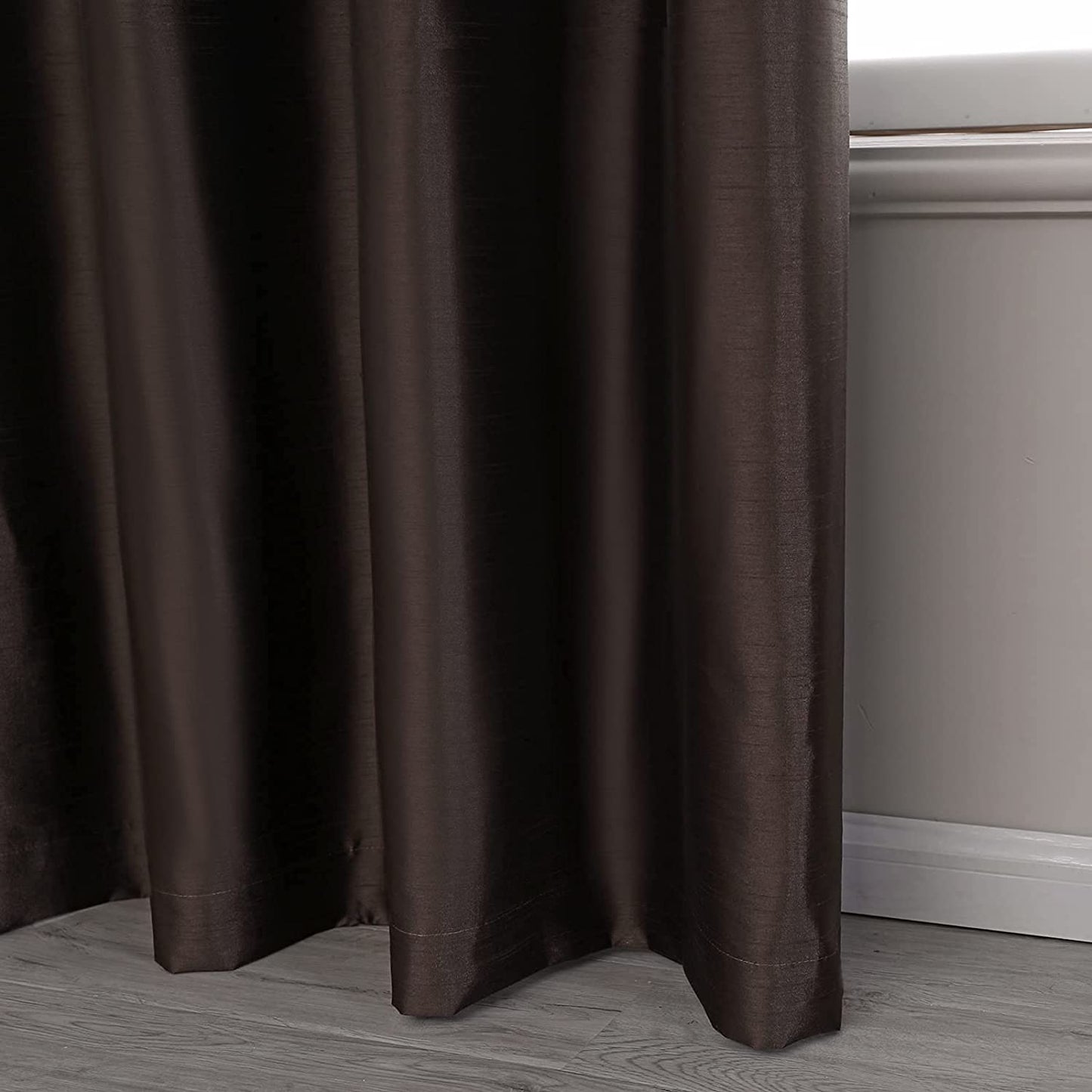 Coffee Faux Silk Blackout Curtains,Fully Lined Solid Color Window Treatment Drapes
